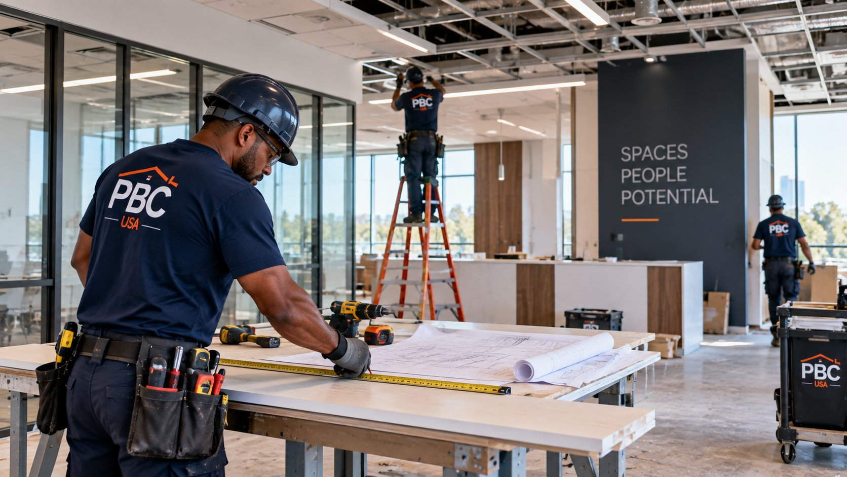Commercial build-out improvements being completed inside a commercial facility
