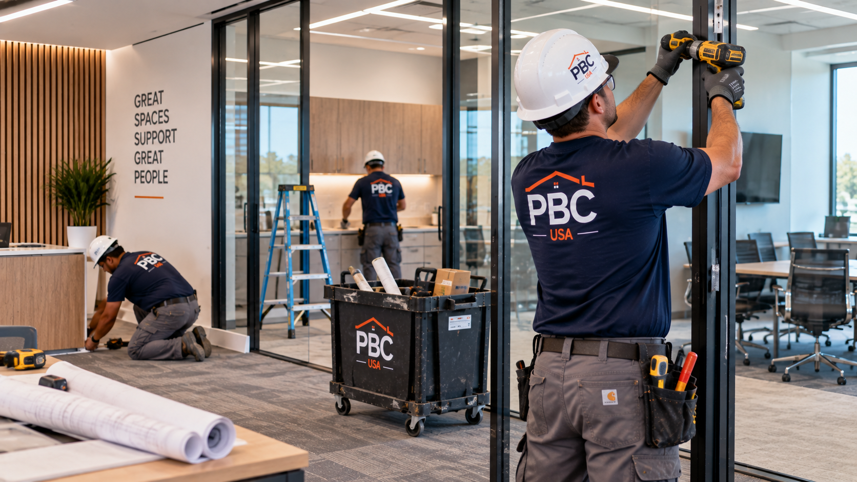 Commercial tenant improvement work inside a modern office space