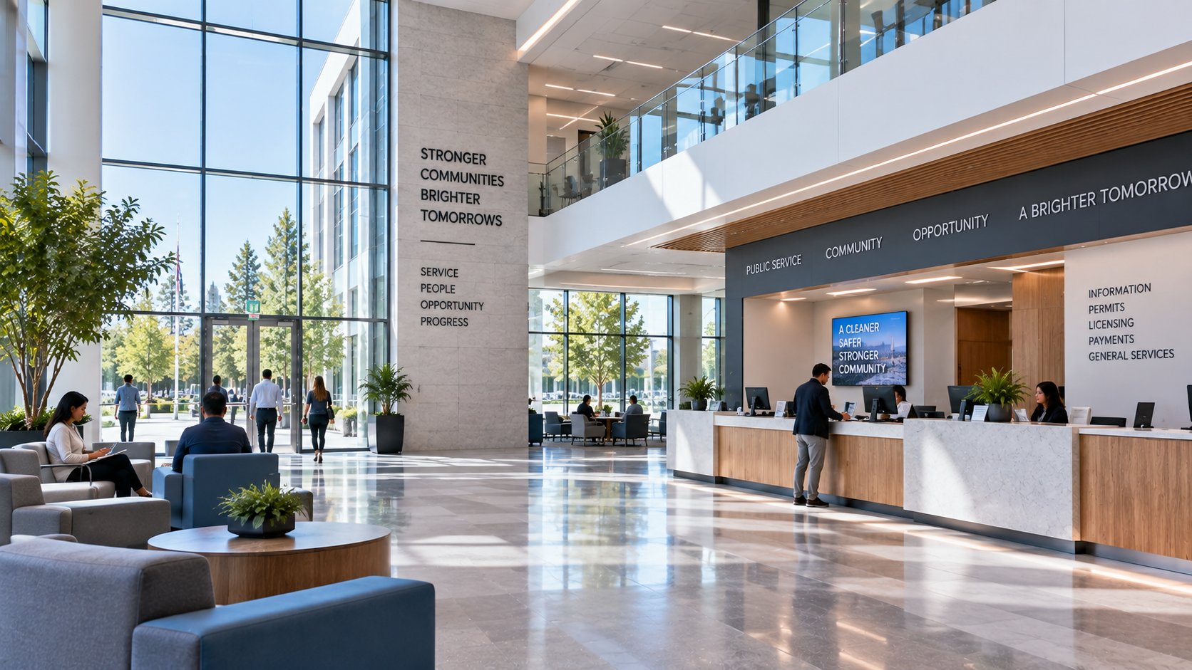 Modern government and public facility with clean professional public spaces