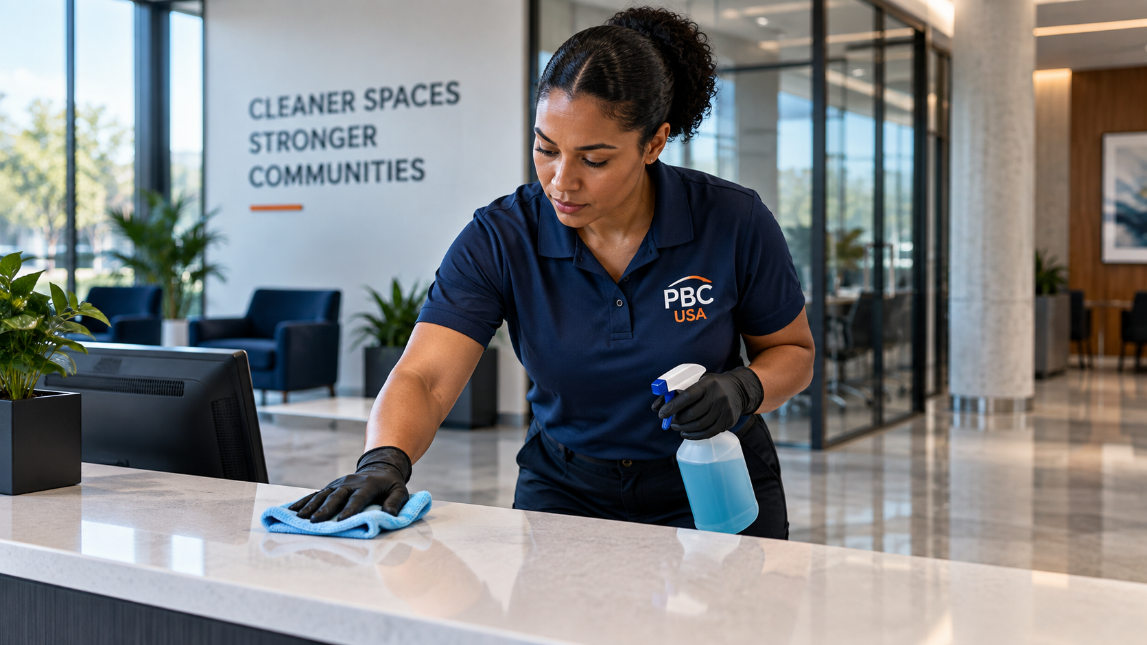 Commercial janitorial services professional cleaning a high-touch surface