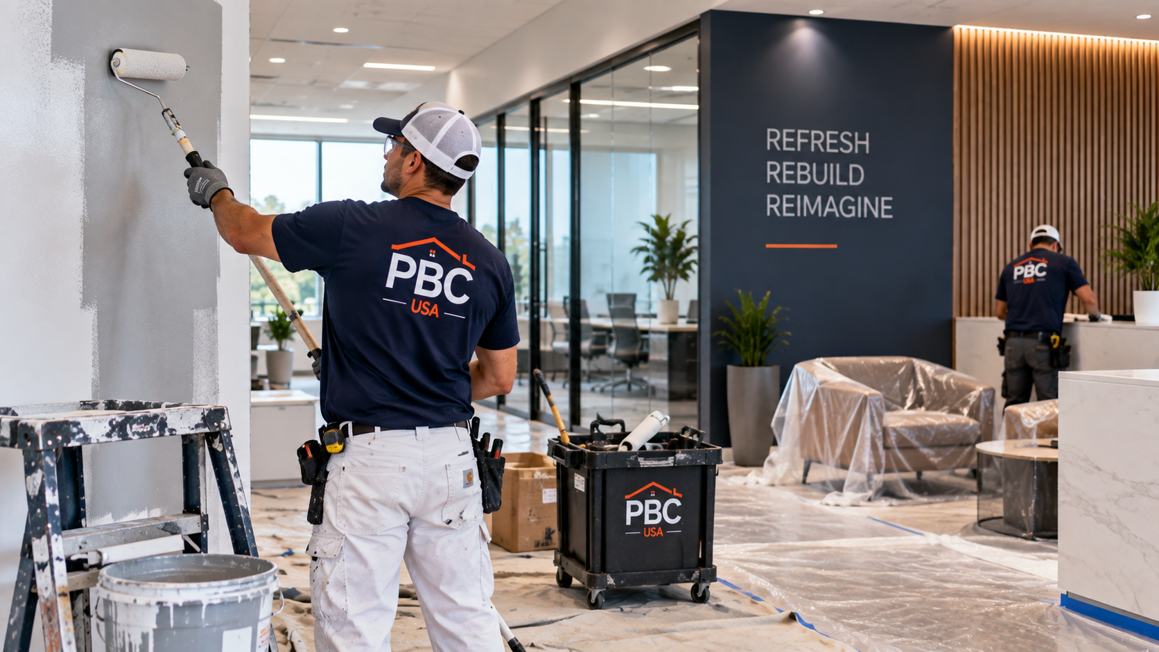 Commercial renovation and interior refresh work at a modern facility